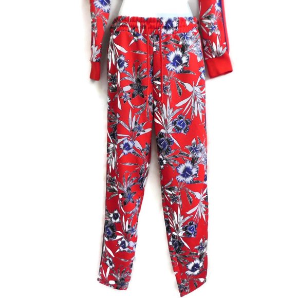 Massey's Track Set Hawaiian Floral Blue Red Pockets Zip Front Red Racing Stripes - Picture 5 of 14